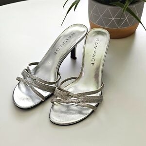 Rampage Frankie Metallic Silver Strappy Kitten Heels